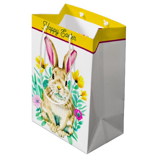 Waterverf bunny en bloemen easter medium cadeauzakje (Achterkant Gekanteld)