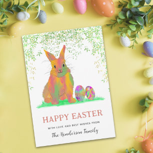 Waterverf Bunny en Eggs Happy Paasbudget Feestdagenkaart