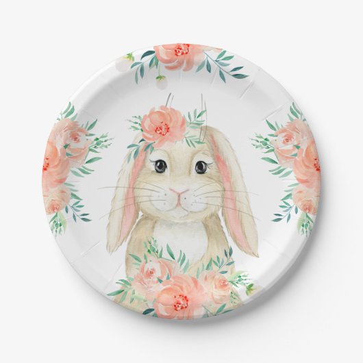  Waterverf Bunny en Floral Pasen Papieren Bordje