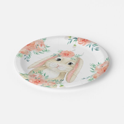 Waterverf Bunny en Floral Pasen Papieren Bordje (Gekanteld)
