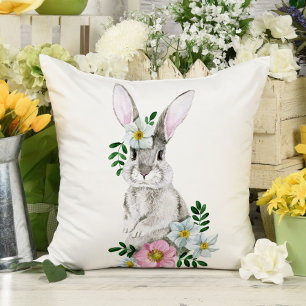 Waterverf Bunny en Flowers Kussen
