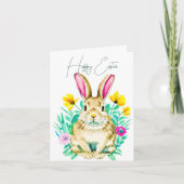 Waterverf bunny en lentbloemen, aangepast Pasen Kaart (Voorkant)