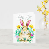 Waterverf bunny en lentbloemen, aangepast Pasen Kaart (Gele Bloem)
