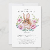 Waterverf Bunny en Roze Bloemen Baby Sprinkle Kaart (Voorkant)