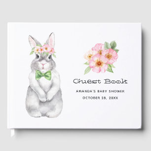 Waterverf Bunny Floral Girl Baby shower Gastenboek