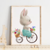 Waterverf Bunny Flower-fiets | Bunny Wall Print