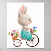 Waterverf Bunny Flower-fiets | Bunny Wall Print (Voorkant)