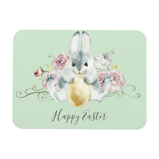 Waterverf Bunny & Flowers Pasen Magneet (Horizontaal)