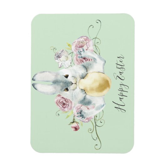 Waterverf Bunny & Flowers Pasen Magneet (Verticaal)