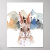 Waterverf Bunny Forest Nursery Child Woodland Poster (Voorkant)