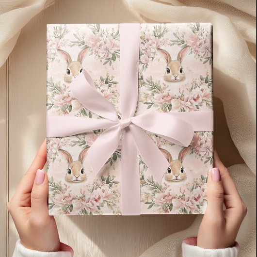 Waterverf Bunny Gezichten & Bloemenkrans Cadeaupapier