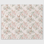 Waterverf Bunny Gezichten & Bloemenkrans Cadeaupapier (Vlak)
