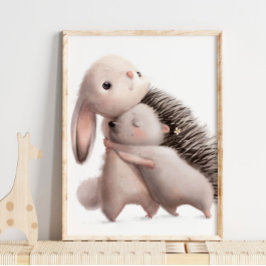 Waterverf Bunny Hedgel Hugs | Bunny Wall Print