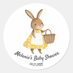 Waterverf Bunny Holding Basket Garden Baby shower Ronde Sticker