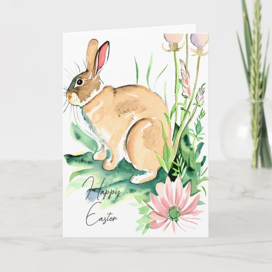 Waterverf bunny in bloemtuin, aangepast Pasen Feestdagen Kaart (Voorkant)