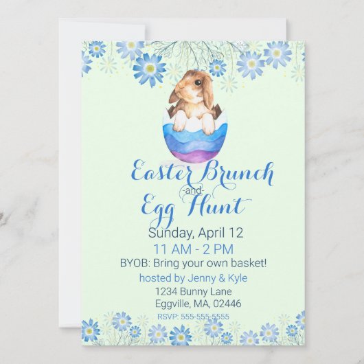 Waterverf Bunny in Gestreept Ei Pasen Kaart (Voorkant)