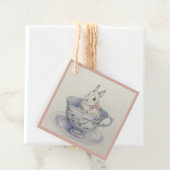 Waterverf Bunny in Teacup | grillig vierkant cadea Bedankjes Labels (In situ)