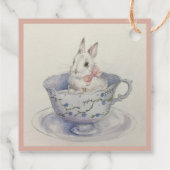 Waterverf Bunny in Teacup | grillig vierkant cadea Bedankjes Labels (Achterkant)