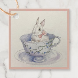 Waterverf Bunny in Teacup | grillig vierkant cadea Bedankjes Labels