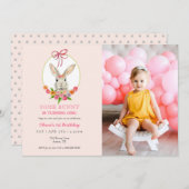 Waterverf Bunny konijn met foto 1 verjaardag Kaart (Voorkant / Achterkant)