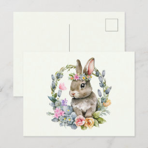 Waterverf Bunny met Floral Wreath Briefkaart