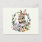 Waterverf Bunny met Floral Wreath Briefkaart (Voorkant)