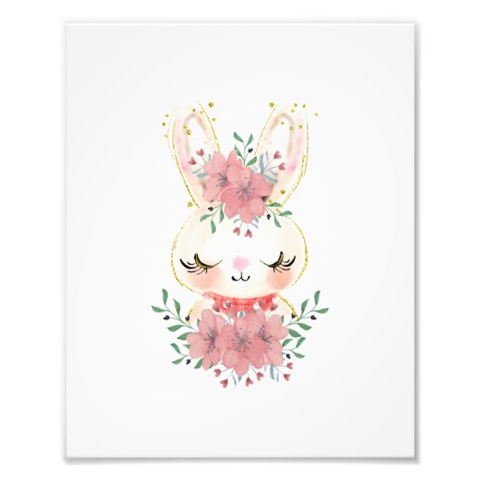 Waterverf Bunny met Florals Foto afdrukken (Voorkant)