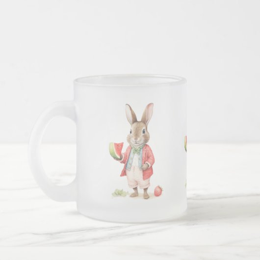 Waterverf Bunny met Watermeloen Matglas Koffiemok (Links)