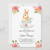 Waterverf Bunny over Teacups Baby shower Brunch Kaart (Voorkant)
