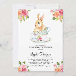 Waterverf Bunny over Teacups Baby shower Brunch Kaart