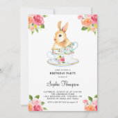 Waterverf Bunny over Teacups Birthday Tea Party Kaart (Voorkant)