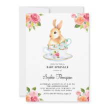 Waterverf Bunny over Teacups Floral Baby Sprinkle