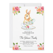 Waterverf Bunny over Teacups Floral Easter Brunch