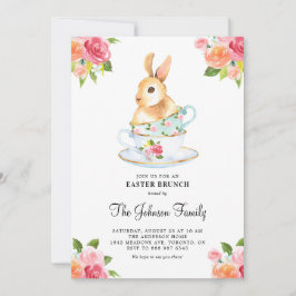 Waterverf Bunny over Teacups Floral Easter Brunch Kaart