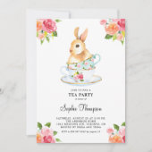 Waterverf Bunny over Teacups Floral Tea Party Kaart (Voorkant)