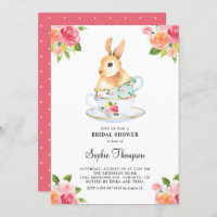 Waterverf Bunny over Teacups Floral Vrijgezellenfe