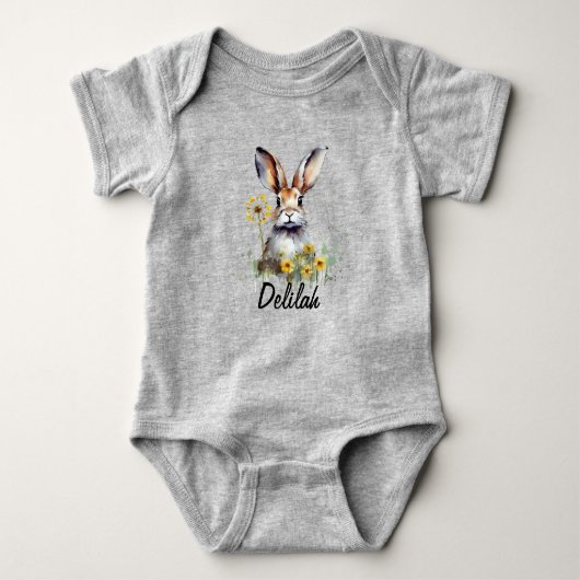 Waterverf Bunny Paardebloem Baby Jersey Bodysuit (Voorkant)