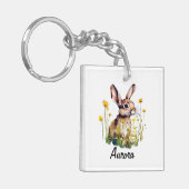 Waterverf Bunny Paardebloem Vierkant Sleutelhanger (Voorkant Links)
