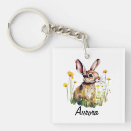 Waterverf Bunny Paardebloem Vierkant Sleutelhanger