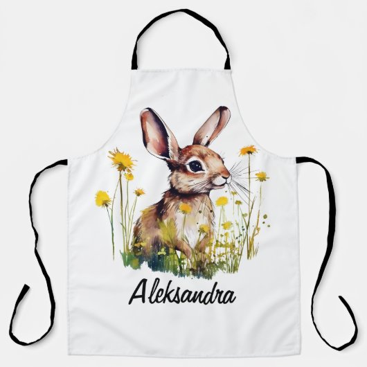 Waterverf Bunny paardenbloem gepersonaliseerd Scho Schort (Voorkant)