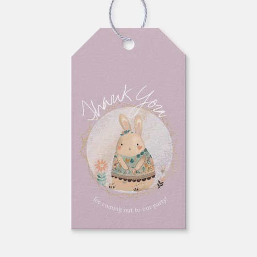 Waterverf Bunny Paasdag Dank je Floral Cadeaulabel (Voorkant)