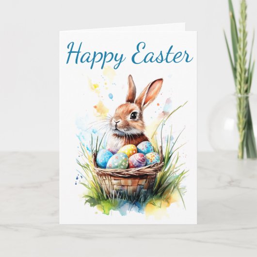 Waterverf Bunny & Paasmand Kaart (Voorkant)