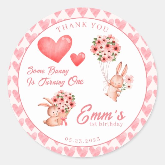 Waterverf bunny Paasroze rozen en hart Ronde Sticker (Voorkant)