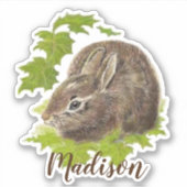 Waterverf Bunny Rabbit Animal Custom Name Sticker (Voorkant)
