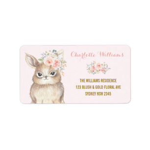 Waterverf Bunny Rabbit Floral Roos Return Address Etiket