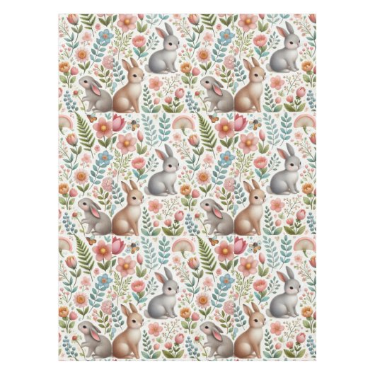 Waterverf Bunny Rabbit Floral Tafelkleed (Voorkant)