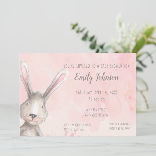 Waterverf Bunny Rabbit gepersonaliseerd baby showe Kaart (Staand voorkant)