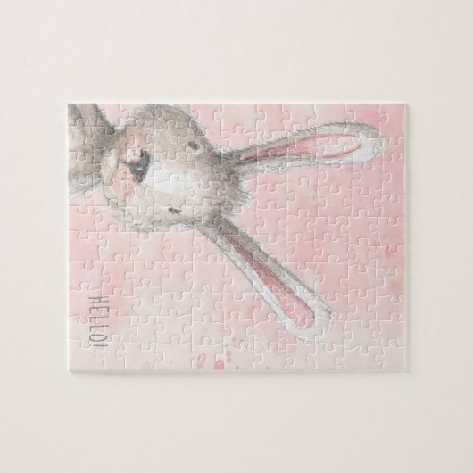 Waterverf Bunny Rabbit Hallo aangepast Legpuzzel (Horizontaal)