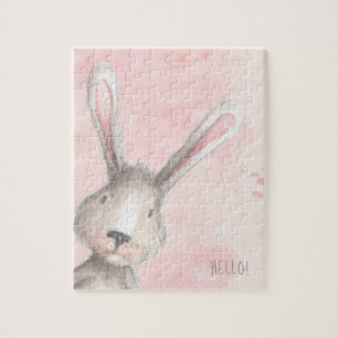 Waterverf Bunny Rabbit Hallo aangepast Legpuzzel