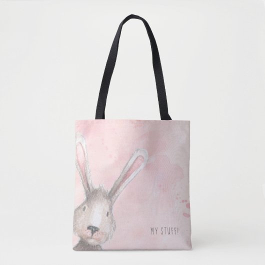 Waterverf Bunny Rabbit My Stuff op maat Tote Bag (Voorkant)